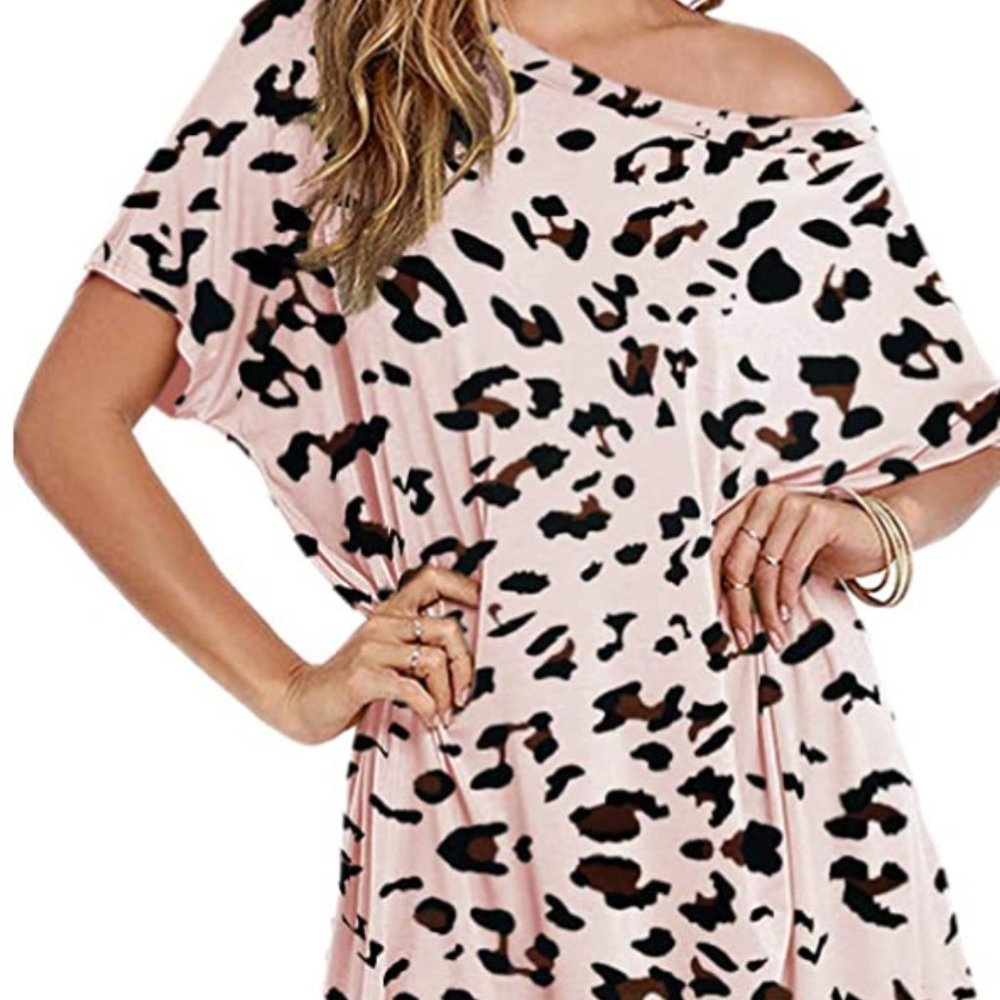 NEW: Off-Shoulder Pink Leopard Print Tunic Top